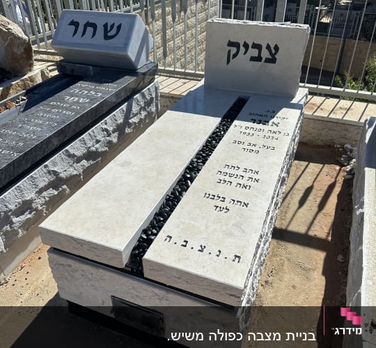 שני מצבות אבן עם כיתוב בעברית בבית קברות